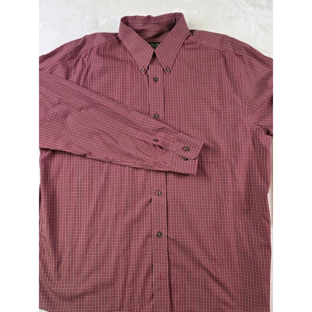 Eddie Bauer Men's Large Red Plaid Relax Fit Long Sleeve‎ Shirt